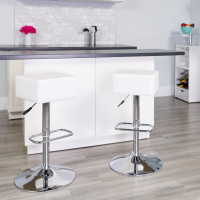 Flash Furniture CH-82058-4-WH-GG Contemporary White Vinyl Adjustable Height Barstool